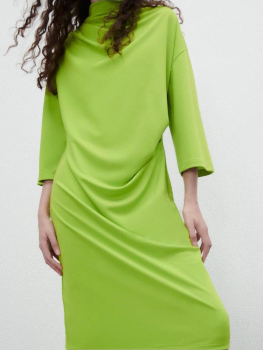 Zara Lime Green Draped Midi Dress